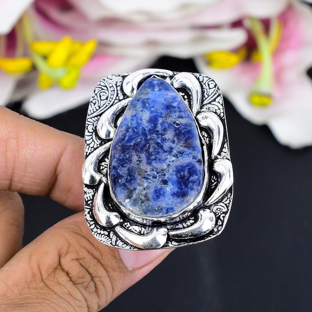 Sodalite Gemstone Handmade 925 Sterling Silver Jewelry Ring Size 10 KG-1718