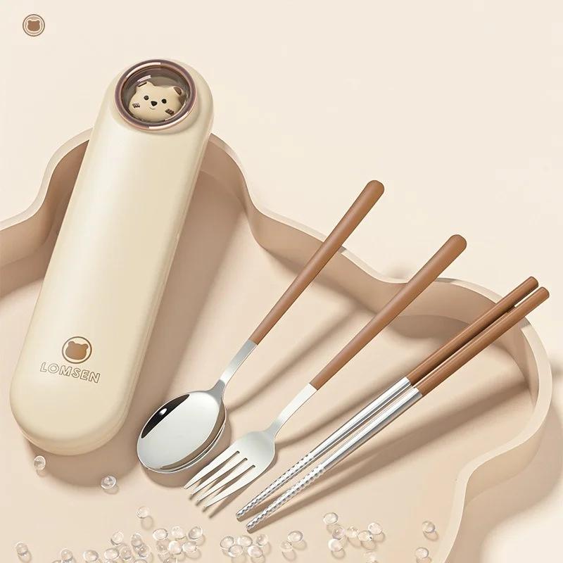 Přenosná sada příborů s pouzdrem Camping Kawaii Cestovní Studentské Nádobí pro Děti Nerezová Lžíce Vidlička Hůlky S Krabičkou