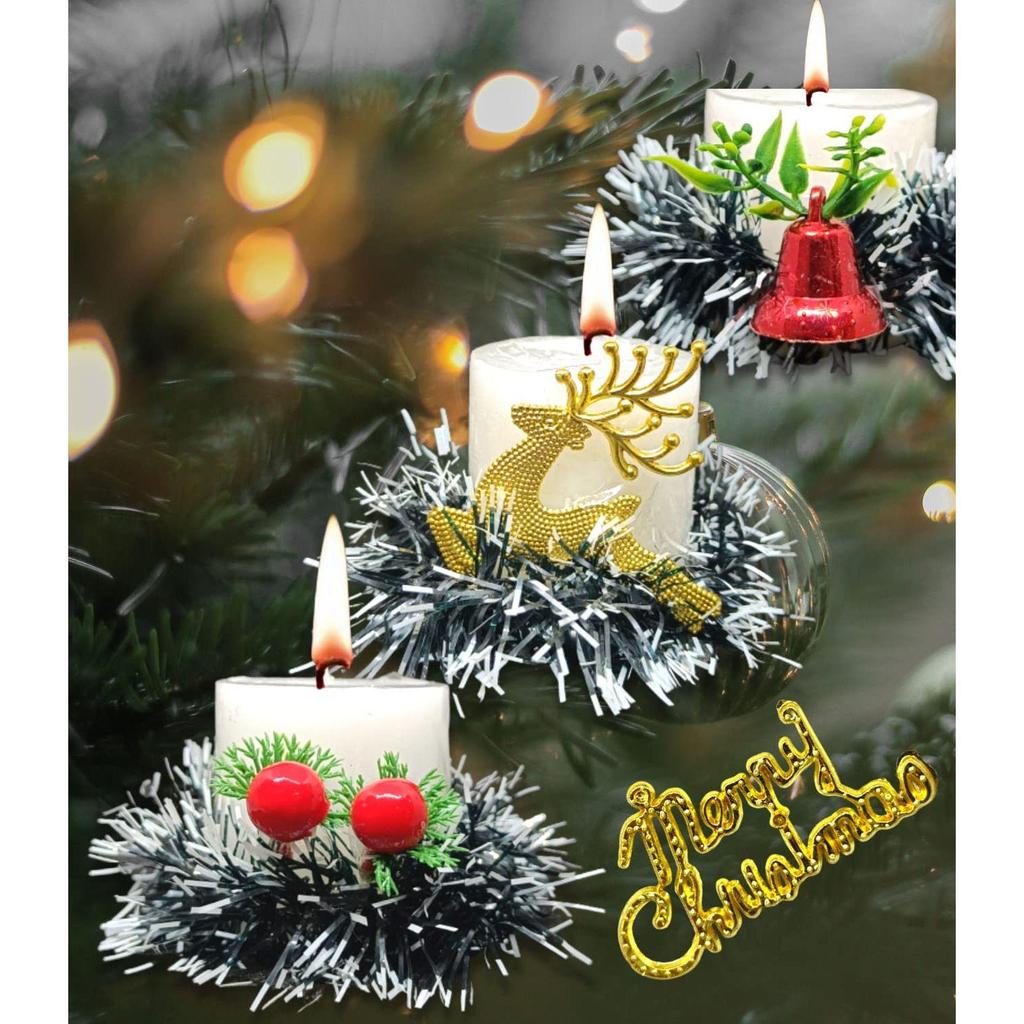Decorative Candles White Wax Pillar Round Merry Christmas Candles with Decoration Items for Xmas Santa Candles