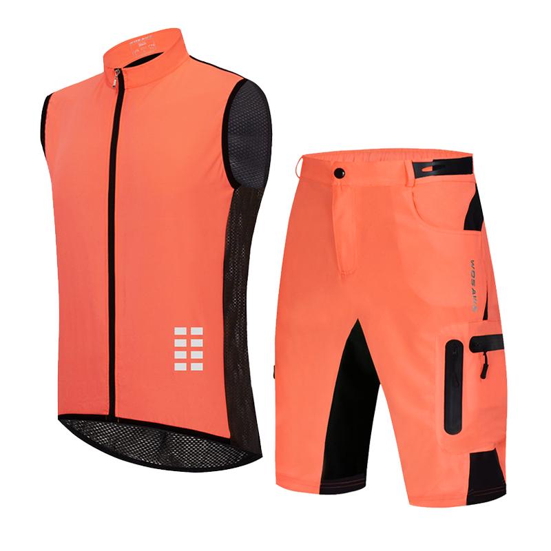 Wosawe Men's Sports Sets Quick Dry Sleeveless Jersey MTB Cycling Vest Shorts Kits Lightweight Breathable Quick Dry Half Pants Hiking Camping