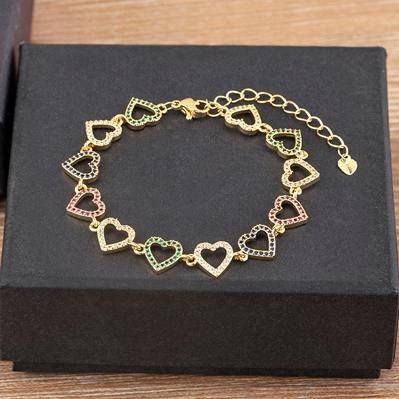 

Nidin New Arrival Vintage Love Heart Zircon Gold Plated Charm Bracelet Women Party Anniversary Jewelry Link Bangle Adjustable