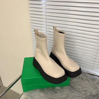 Winter Chunky Boots For Women Square Toe Shoes Ladies Fashion Slip On Platform Thick Sole Short Boots Ladies Ankle Booties