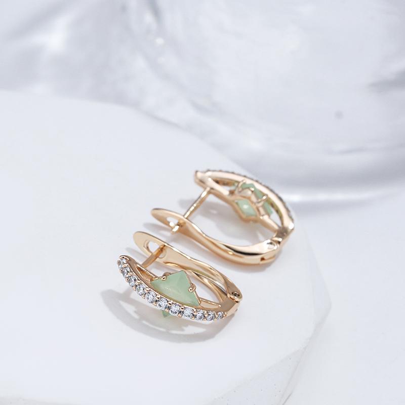 Rose Gold Color Earrings For Women Shiny Square Green Natural Zircon Vintage Earrings Fine Daily Jewelry Gifts