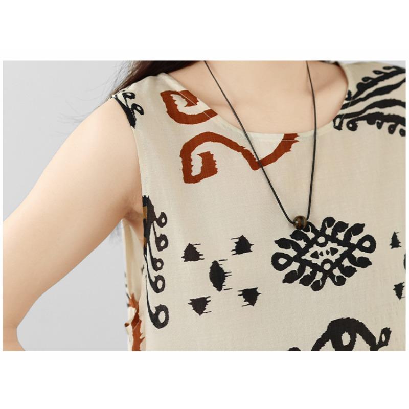 DIMANAF 2026 Women Plus Size Summer Beach Loose Lady Long Dress Vest Sleeveless Vintage Oversize Maxi Print Sundress Clothing