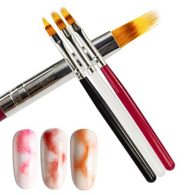 Brosse à ongles pour Gel UV, 2 pièces, manche en bois, stylos de vernis à cheveux en Nylon, dégradé de fleurs, dessin, noir, blanc, rose, outils de manucure