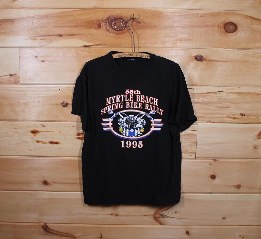 Vintage 1995 Myrtle Beach Spring Break Motorcycle Biker Rally Black Single Stitch T-Shirt Adult Size Medium