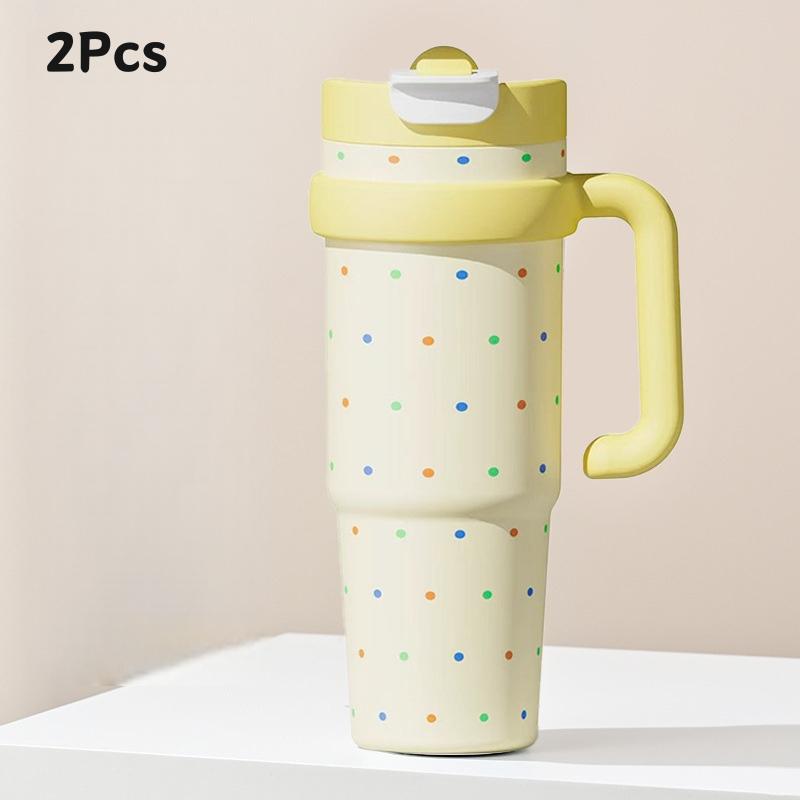 1000ML Große Kapazität Edelstahl Thermosbecher mit Strohhalm & Griff Vakuumbecher Thermo-Wasserflasche Reisebecher Hält Kalt & Heiß