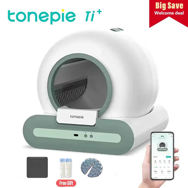 

Автоматический кошачий лоток самоочищающийся с управлением через приложение и ковриком для кошачьего наполнителя и шторкой для двери, умный кошачий туалет для нескольких крупных кошек зелёный