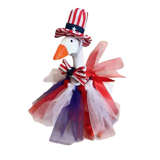 Goose Costume for 7 Inch Mini Desk Goose Doll Patriotic 4th of July Outfit with Hat And Dress Independence Day Festival Decoration