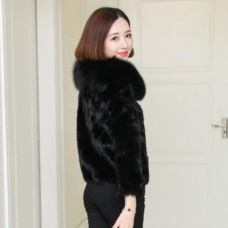 

Winter new imitation mink fur coat women s short imitation fox fur collar imitation fur slim jacket M чёрный