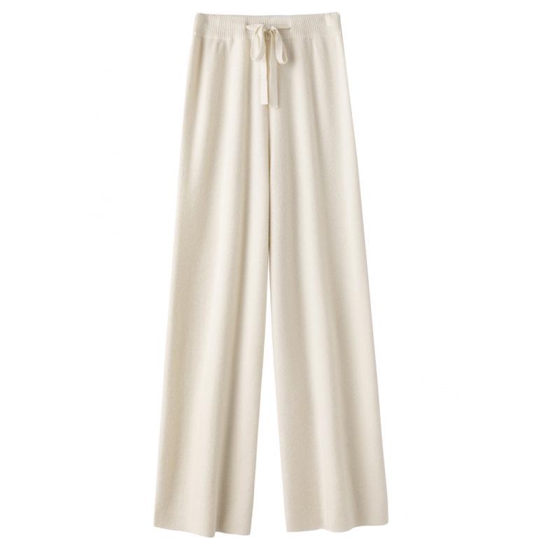 

Women s Australian Pure Wool Wide-Leg Knit Pants - Autumn Winter European Style, Cashmere Blend, Straight Floor-Length Medium