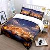 Cozy Kitten Sleeps Under Starry Sky Duvet Cover Set With 3D Printing Design Soft Polyester Bedding Set All-Season Comfort