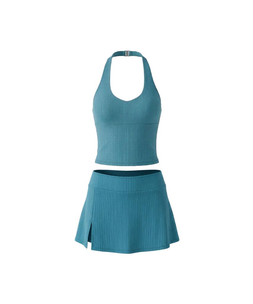 VIKINI VENDER Vesta Halterneck Tank Top Skirt Bikini - Aqua Blue