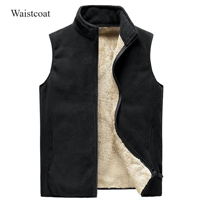 Autumn and Winter Plus Velvet Vest Men's Waistcoat Thickened Warm Stand Collar Large Size Fleece Vest New Top