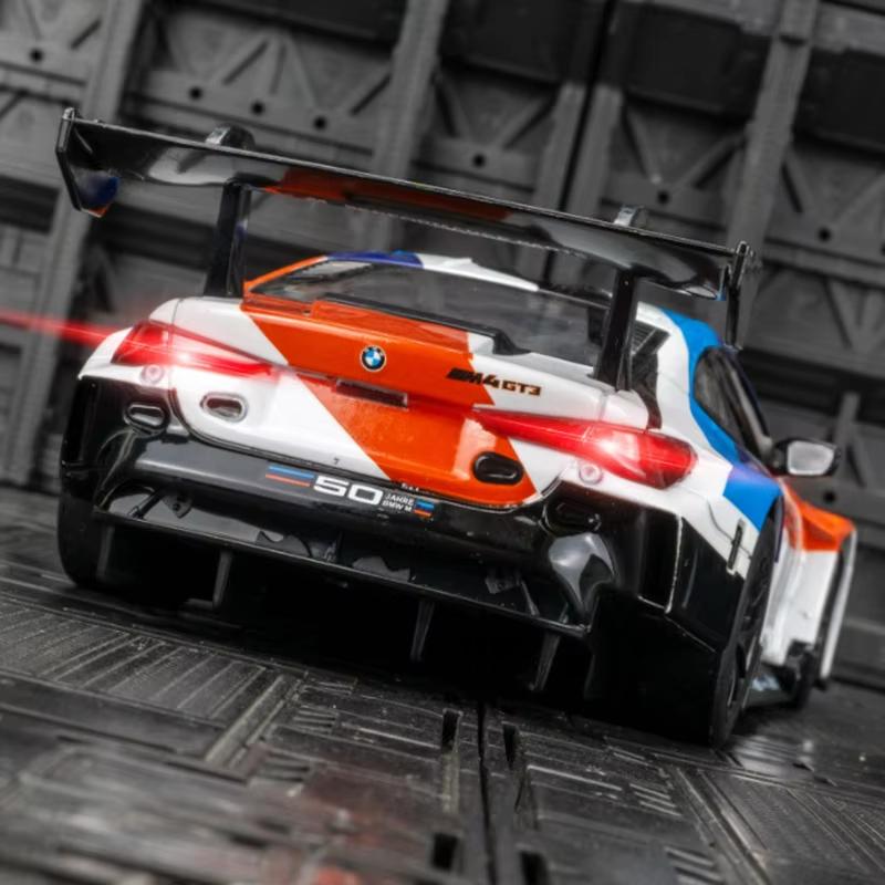 1:24 BMW M4 GT3 Alloy Sports Car Model Die-cast Metal Toy Car Vehicle Model Simulation Sound and Light Pull Back Collection Children's Gift