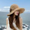 Chapeau de paille pour femme Chapeau de plage d'été Pliable Protection solaire Large bord Mode bord de mer Chapeau de soleil de vacances Visière