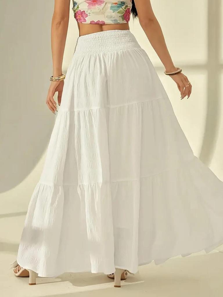 European & American Elegant Solid Color A-line Long Skirt - Versatile, Slimming, Casual