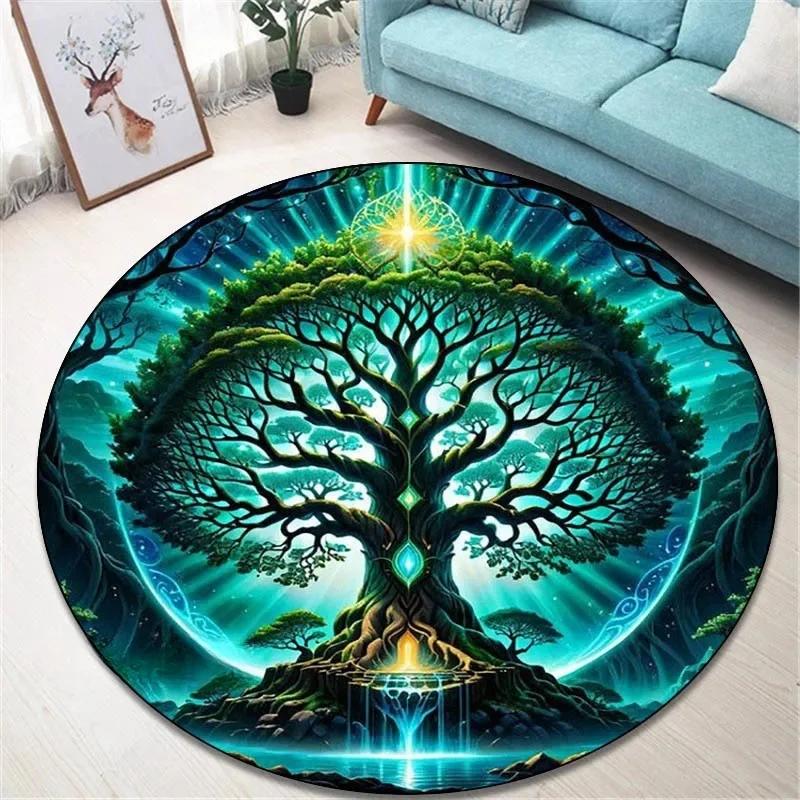 Runder Vintage-Teppich 'Baum des Lebens' für Wohnzimmer und Schlafzimmer Eleganter rutschfester Teppich Stilvolle dekorative Bodendekoration Perfektes Geschenk