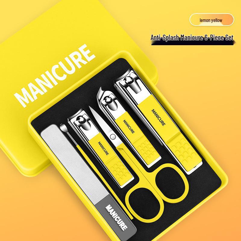 Portable 6-Piece Nail Clipper Set with Anti-Splash Design and Nail Decoration Tools