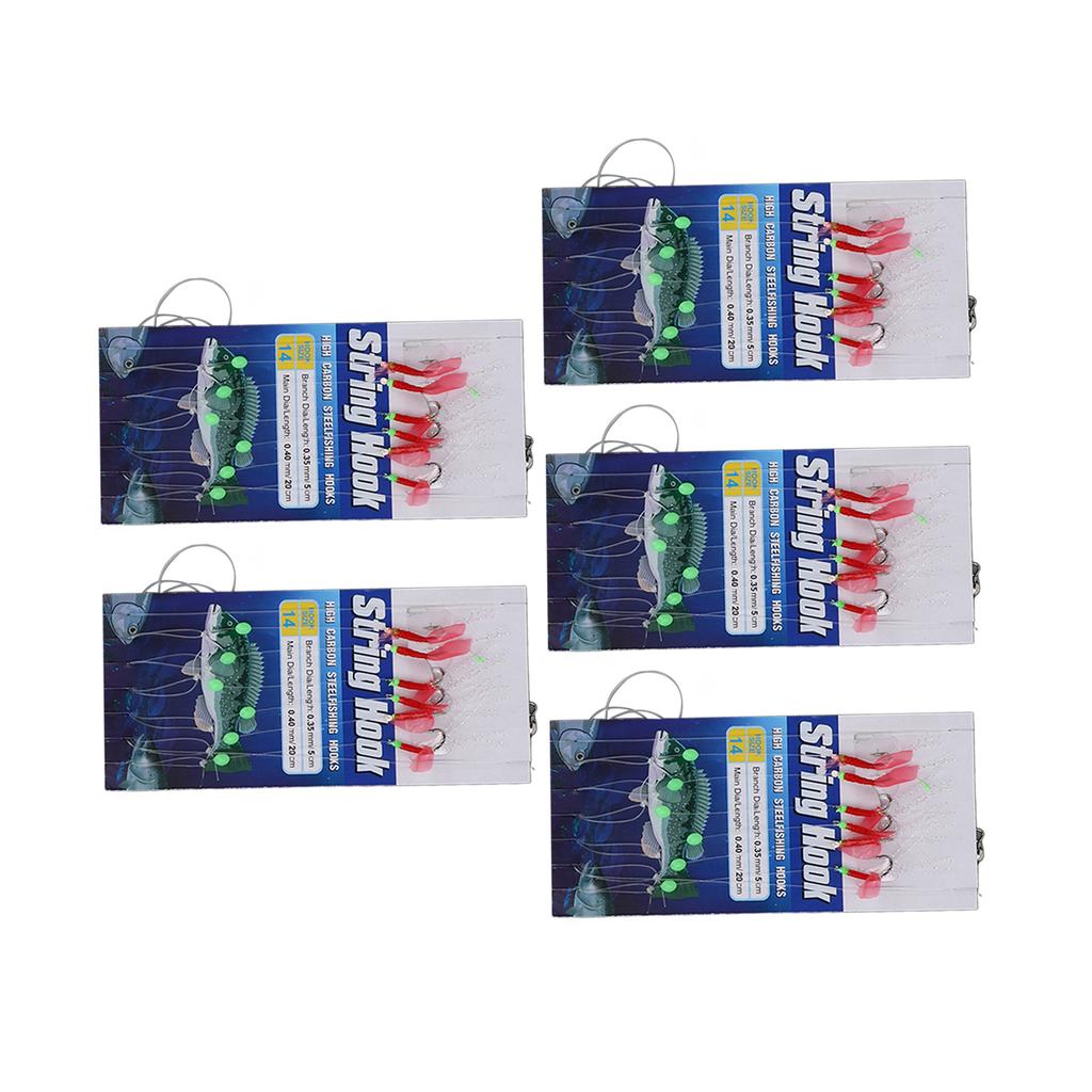 5 Groups Bait String Hook Anti Winding 6 Hooks for White Bar Sea Bass Mandarin Fish Model 14
