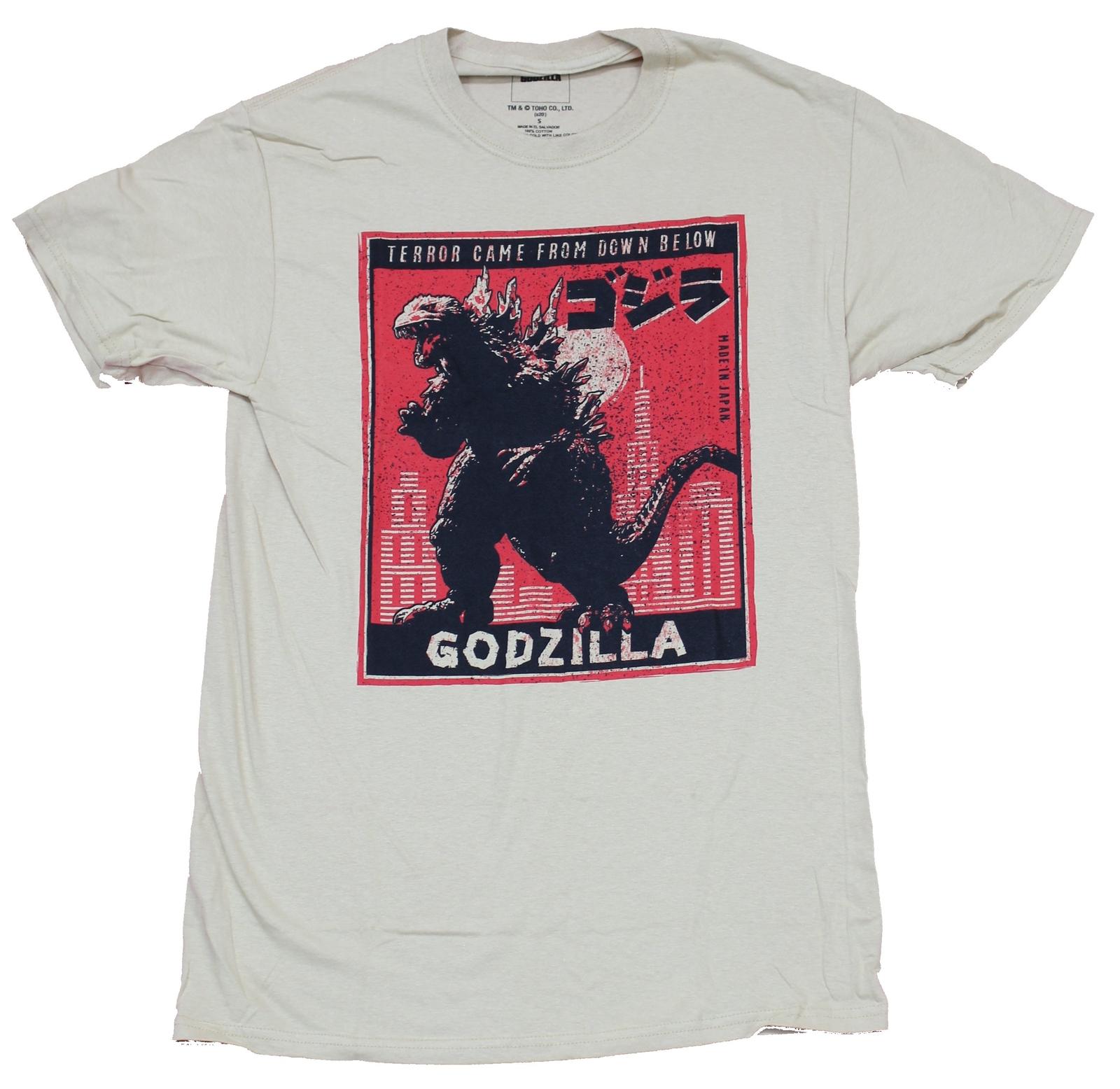 Godzilla Adult New T-shirt Terror Came From Below Kanji Box XXXXL