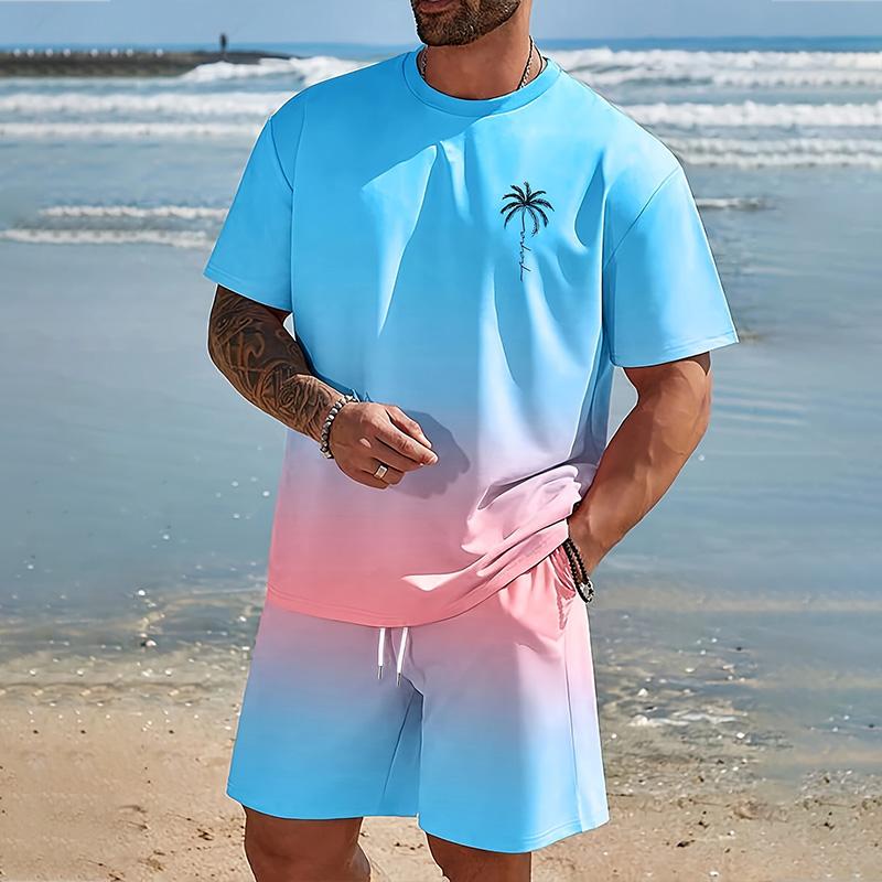 Stylish Men's Casual Suit Summer Breathable And Refreshing Suit Beach Style Printed 3D Coconut Oversized Men's Loose Top