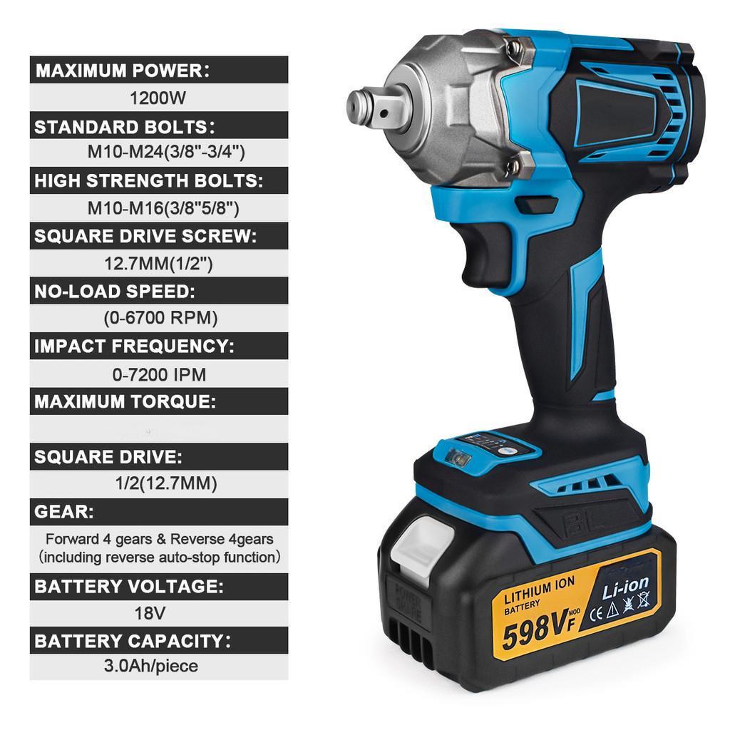 Avvitatore a impulsi elettrico senza spazzole da 1200W, 1/2 pollice, senza fili, portatile, avvitatore elettrico, cacciavite, attrezzi elettrici per riparazioni