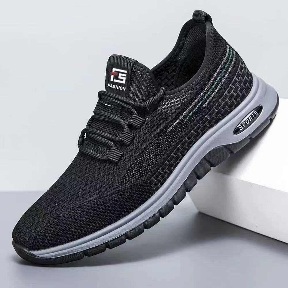 New Spring and Autumn Men's Shoes Flying Knitted Sneakers Lightweight Breathable Soft Sole Comfortable Student Running Shoes Versatile Casual Shoes