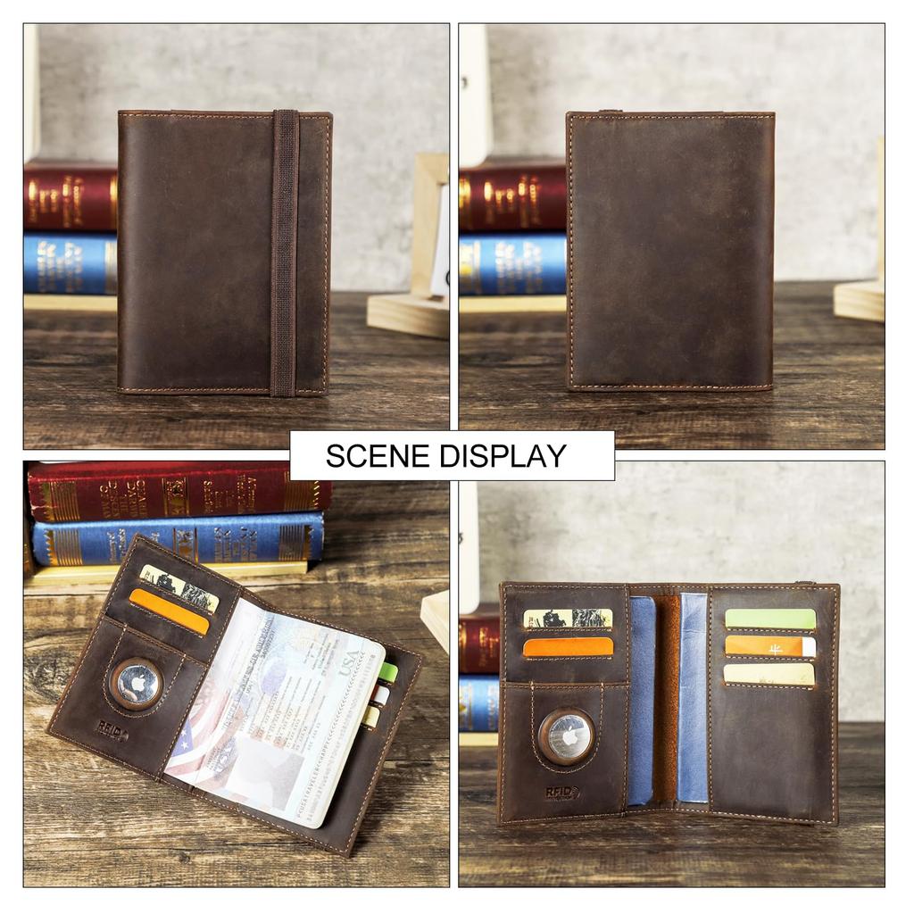 RFID Genuine Leather Passport Case 2 with Air Tag Slot [Contact's Series] Anti-Theft (for Passports)