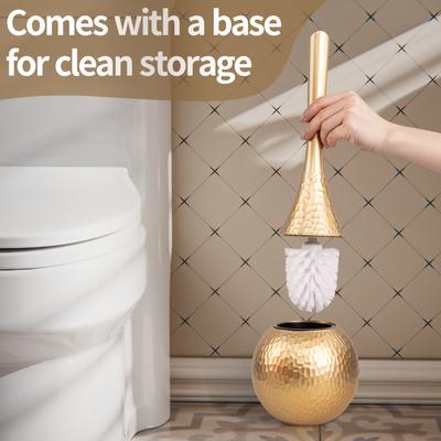 Gouden High-End Elegante Gouden Toiletborstelhouder - Herbruikbaar, Toiletborstel met Basis, Gegolfd Uiterlijk Design, Badkamer Schoonmaakgereedschap