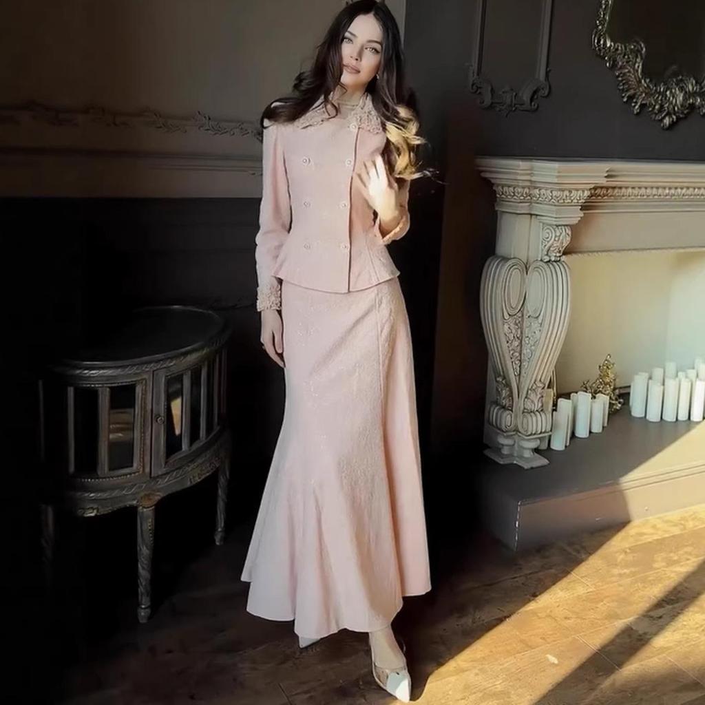 2026 European & American Style Embroidered Two-Piece Jacket Skirt Set
