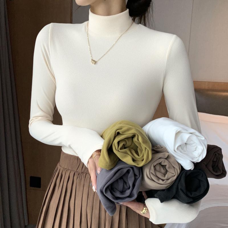 Knitted Half-turtleneck Pullovers Women Bottom Shirts Sweater Jumper Elegant Fashion Long-sleeved Tops Knitwear