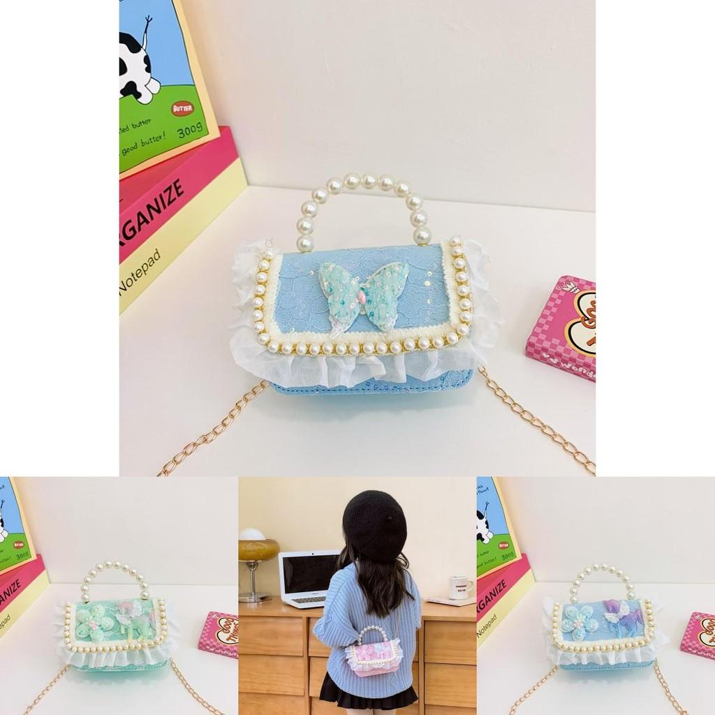 Elegant And Charming Lace Childrens Handbag Cute Butterfly Pearl Bag For Kids