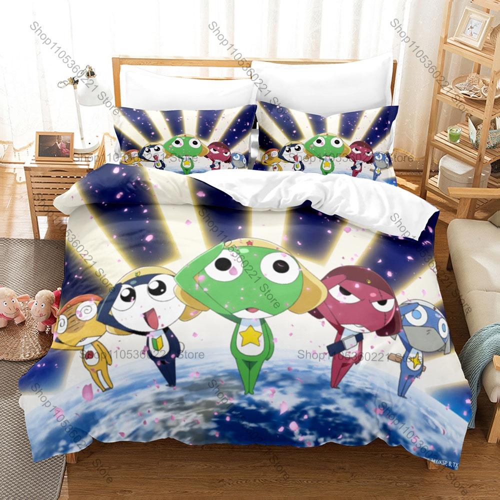 Cool Personality Classic Anime Keroro Frog Bedding Set New Duvet Cover Pillowcase Japanese Manga Fans Gift Bed Kids Room Decor C