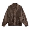 Womens Brown PU Leather Jacket Short Loose Fit Vintage Style Motorcycle Biker Coat