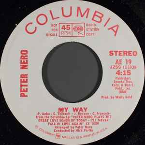 

7inch Record PETER NERO - My Way AE19PROMO COLUMBIA 1970 US Jazz Used