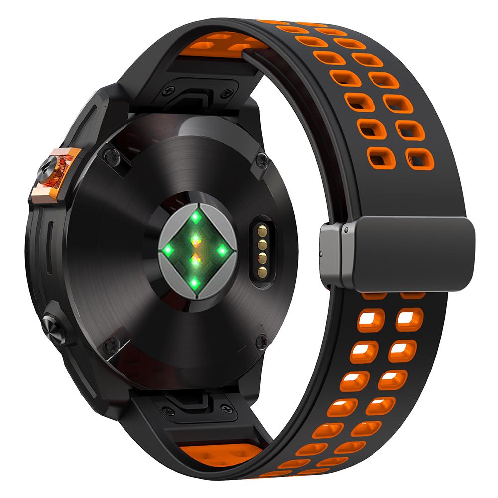 

For Garmin Fenix 7X Pro/Fenix 7X Magnetic Buckle Replacement Band 26mm Silicone Strap Black Orange