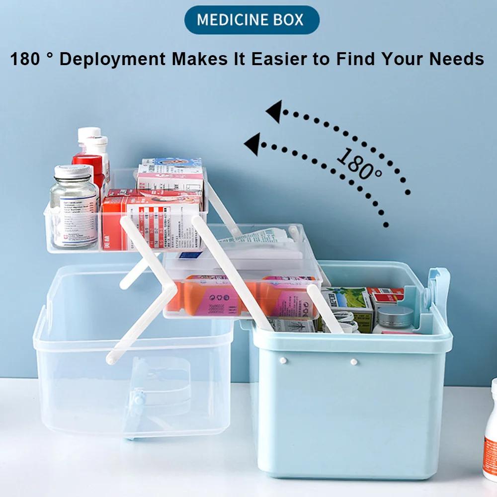 3-Tier Medicine Storage Box First Aid Kit Container Portable Plastic Medicine Storage Organizer Multipurpose Drug Distribution