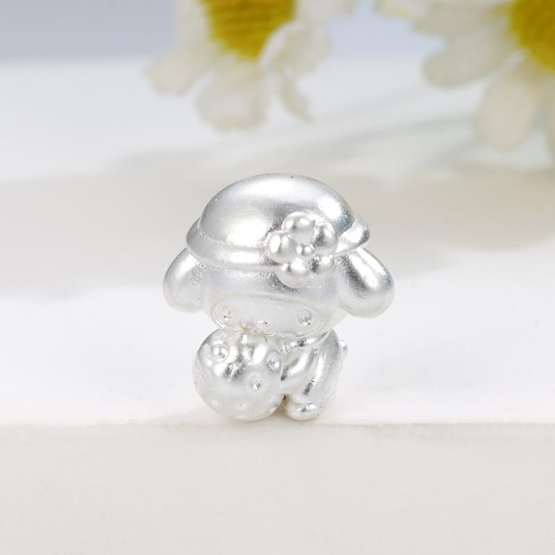 Sterling Silver 999 Sanrio Strawberry Melody Handwoven Beaded Cute Cartoon Beads.