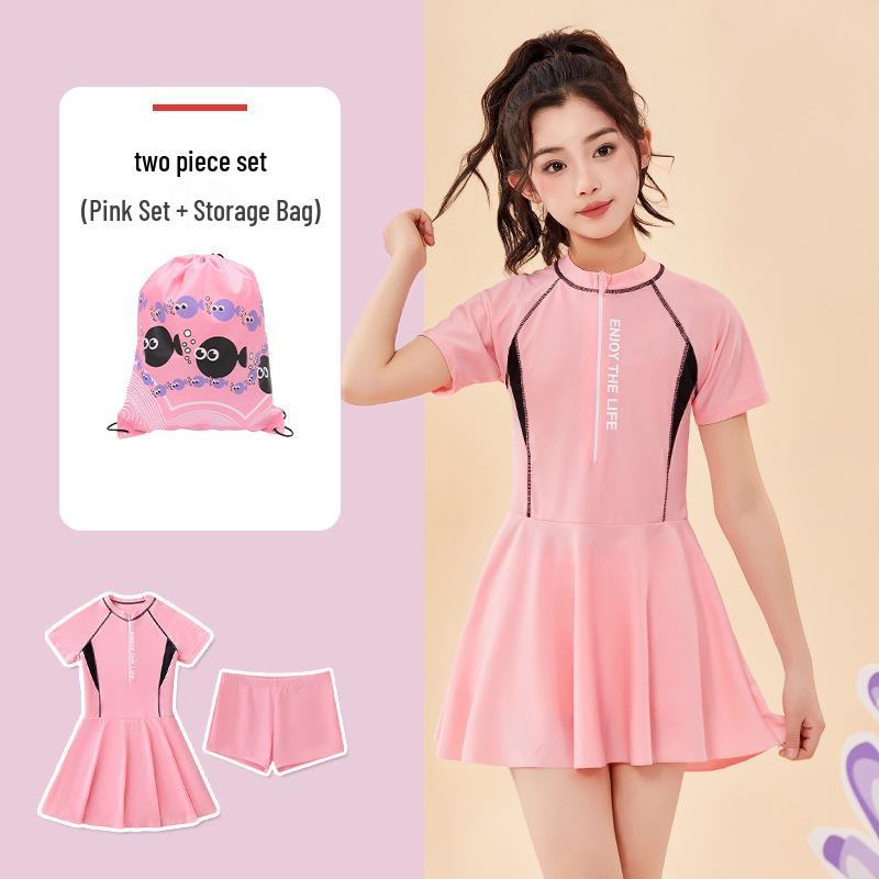 

Комплект купальника для защиты от солнца для девочек - Летний стиль с юбкой с разрезом, Удобный и консервативный для детей среднего и старшего возраста XL (Recommended 30-40 lbs)