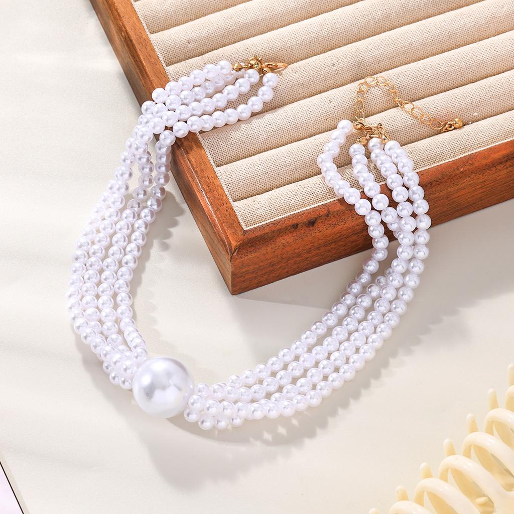 Exaggerated imitation pearl necklace, noble temperament, light luxury, multi-layer trend collarbone chain, advanced sense