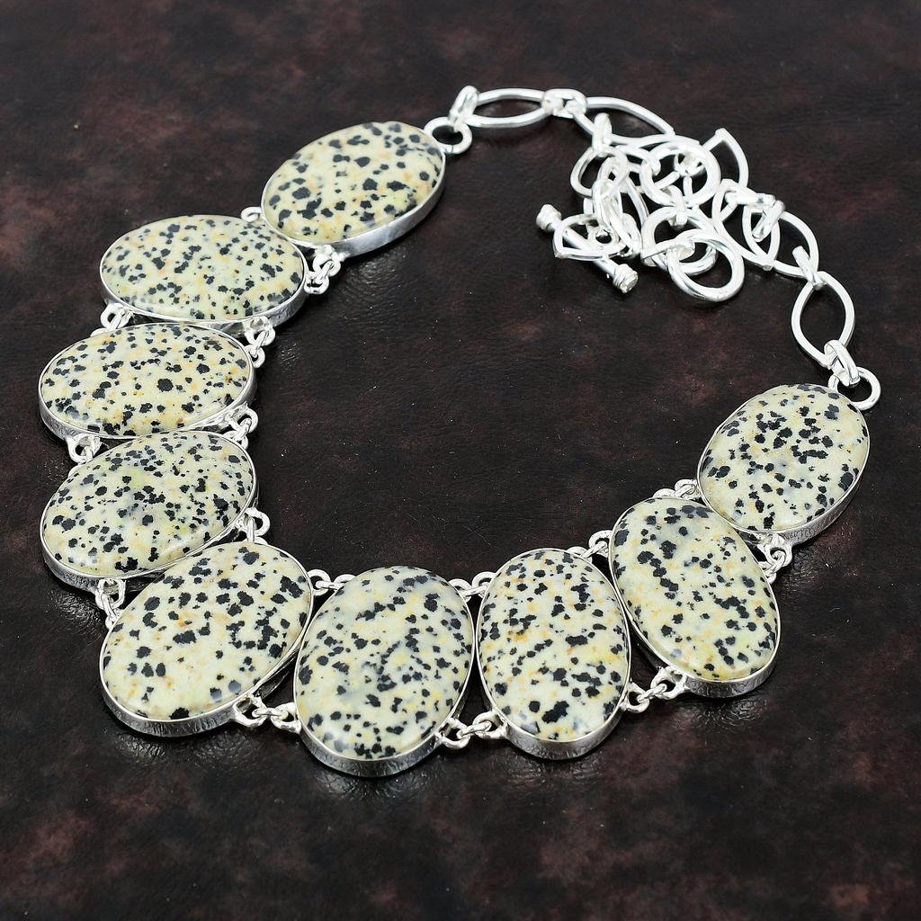 Naszyjnik z jaspisu dalmatyńskiego Delikatna biżuteria z kamieni szlachetnych Naszyjnik ze srebra próby 925 Regulowany naszyjnik z łańcuszkiem Ręcznie robiony naszyjnik boho Prezent dla mamy