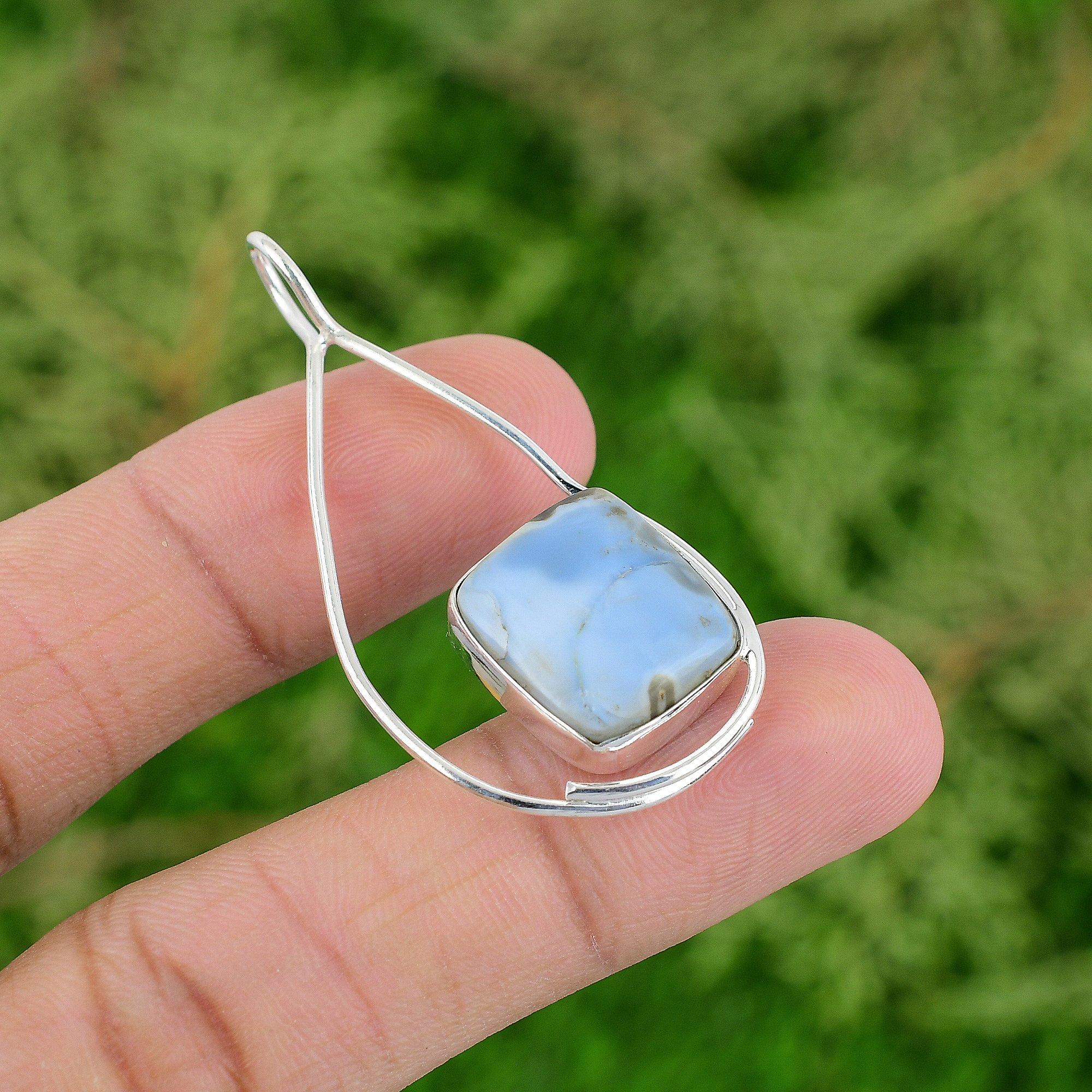 

Daughters Day Deal Owyhee Blue Opal Stone 925 Silver Ethnic Wife Pendant Jewelry