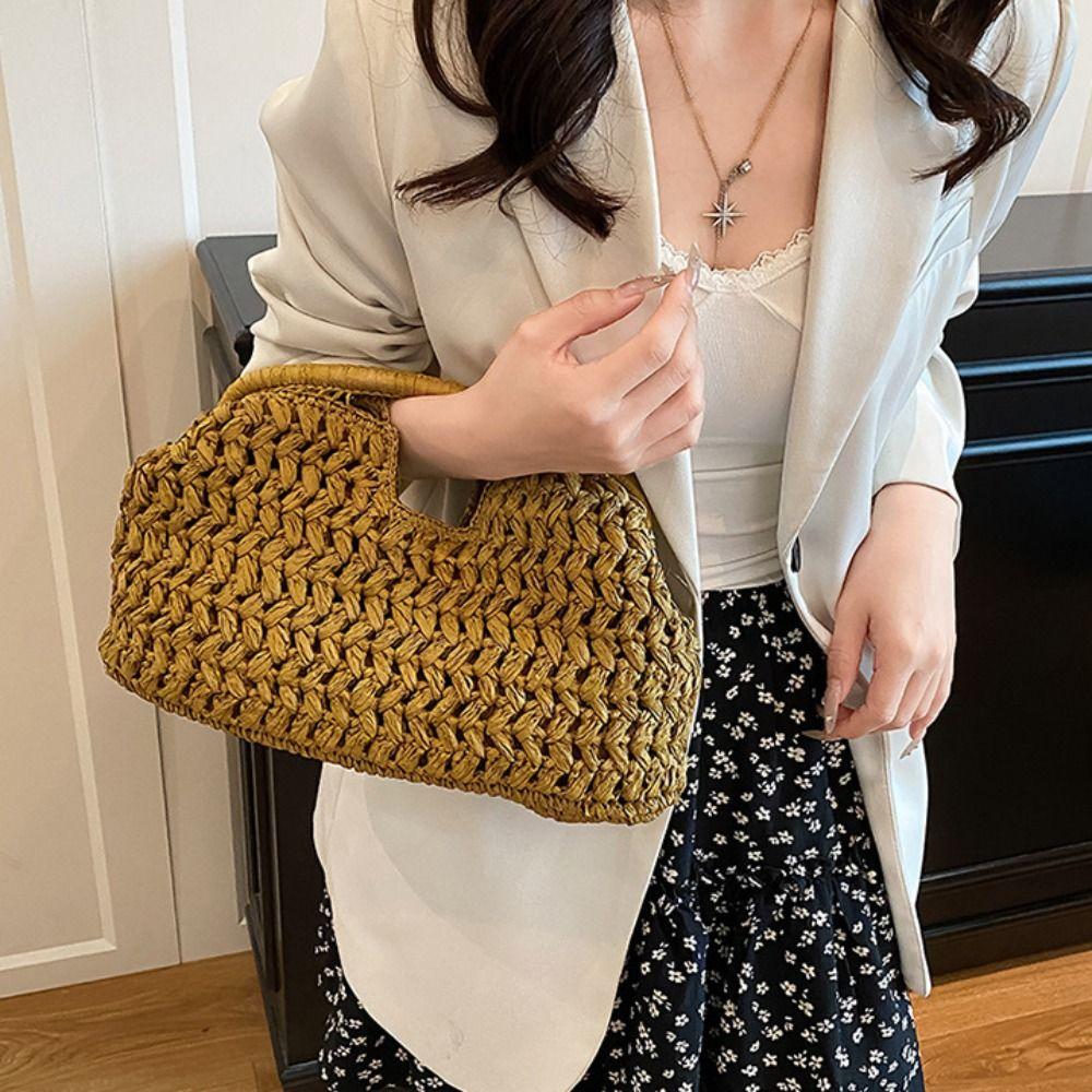 Grass Straw Bag Large Capacity Weave Tote Bag Casual Woven Handbag Girls