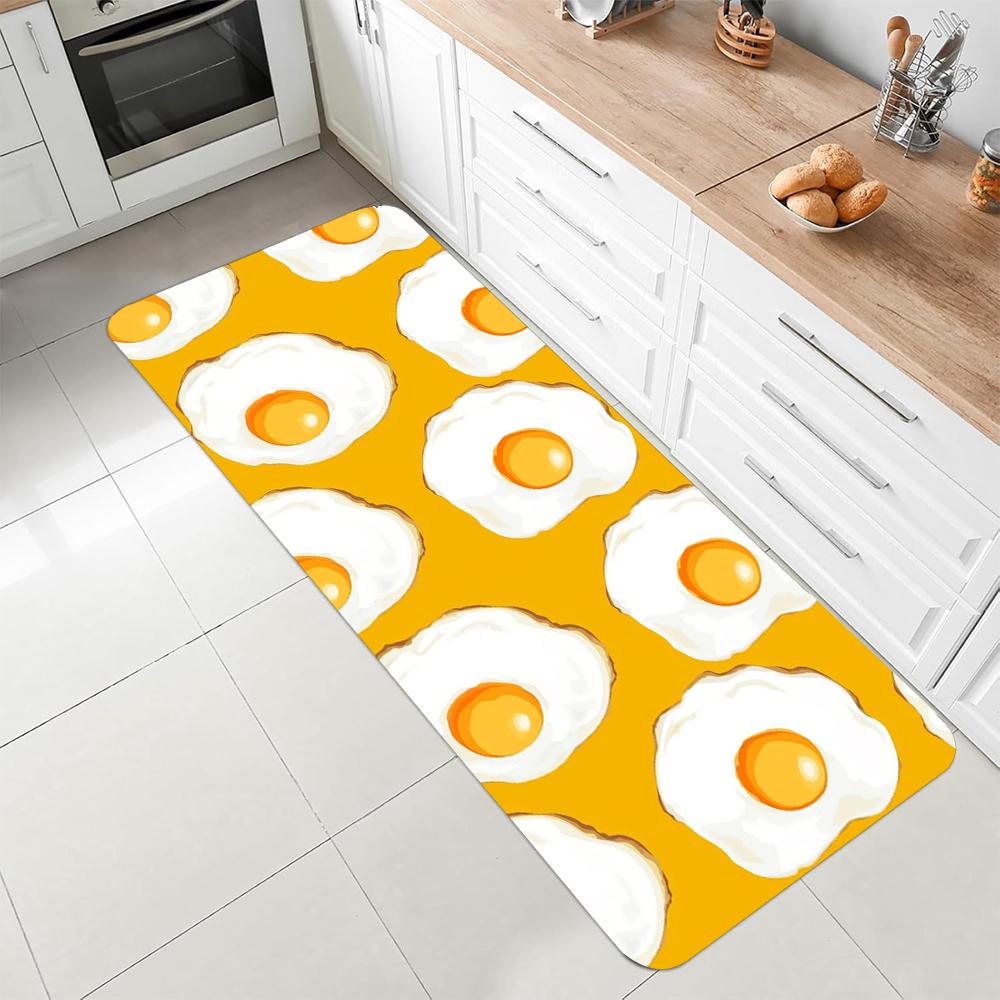 

Playful Fried Egg Print Kitchen Runner Rug Whimsical Non-Slip Floor Carpet for Kitchen Household Areas 40x60cm