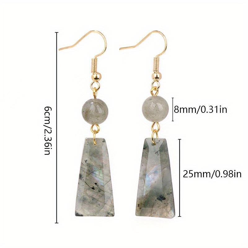 Natural Stone Pendent Drop Earring Trapezoid Shape Long Dangle Earring LapisLazuli AmethystStone Bead Eardrop JewelryGift 1 Pair