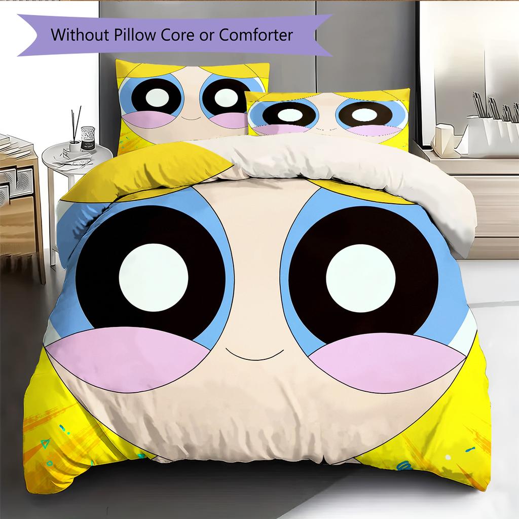 Powerpuff Girls Blossom Bubbles Buttercup Character Pattern Bedding Home Decoration Festival Gift (1 * duvet cover + 2 * pillowcase, without core)