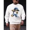 Men's Hip-Hop Cartoon Print Round Neck Sweatshirt, Soft Comfortable For Home Outings And Parties, Plus Size.