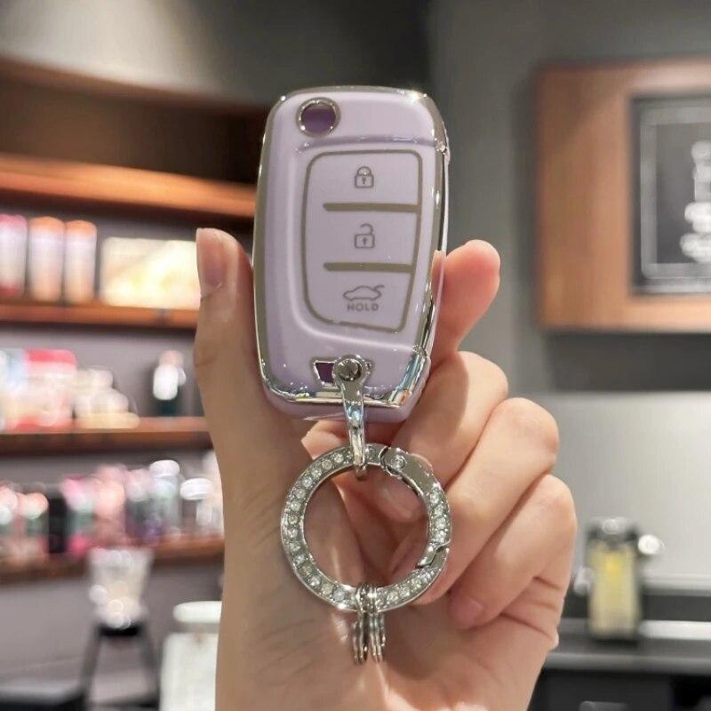 

Key Fob Cover with Bling Lanyard Keyring for Hyundai Tucson Sonata Elantra I40 Shell Holder, For Hyundai Celesta I35