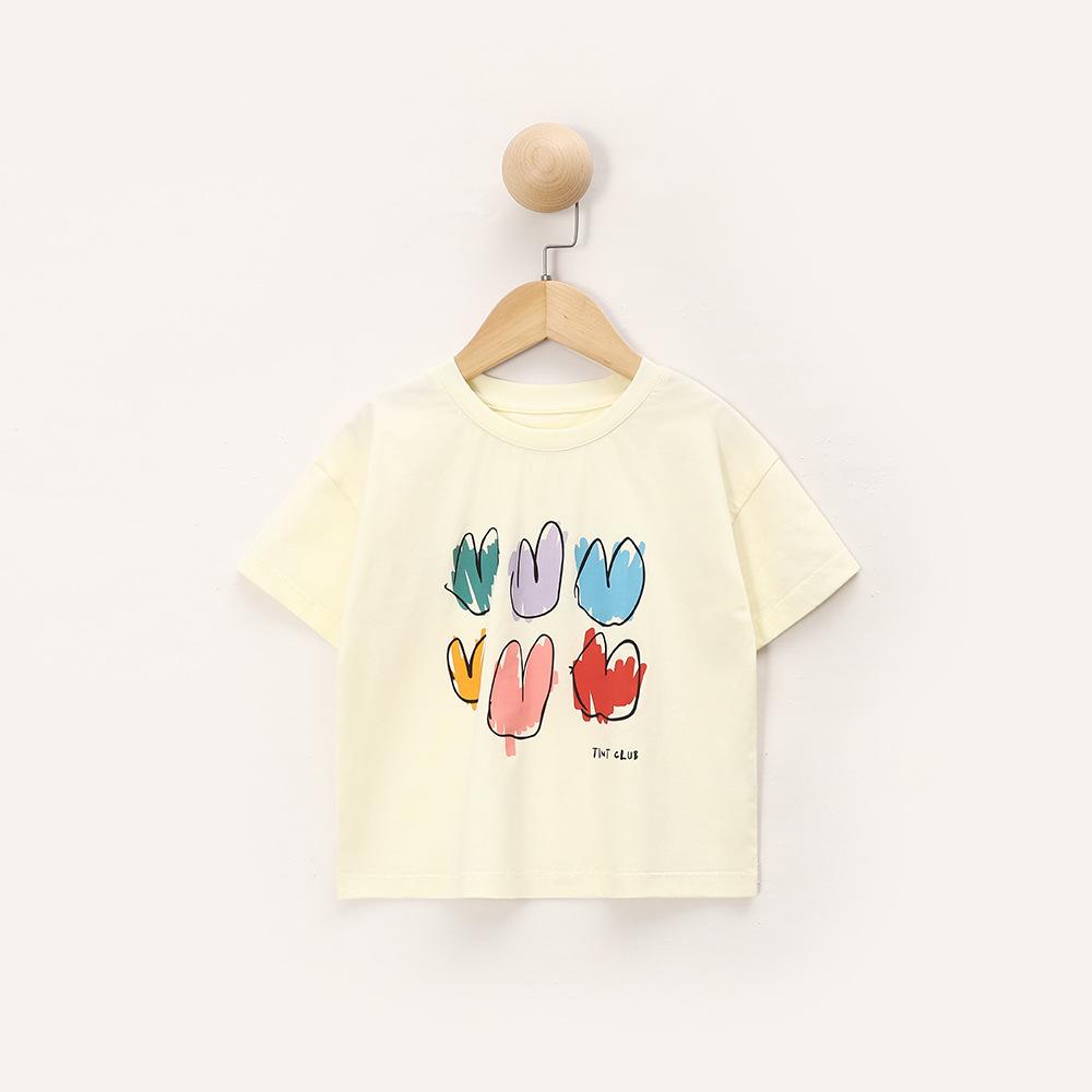 Girls' Fashion Short-sleeved Top Summer Children's Casual Crew-neck Children's Fun Printed T-shirt
